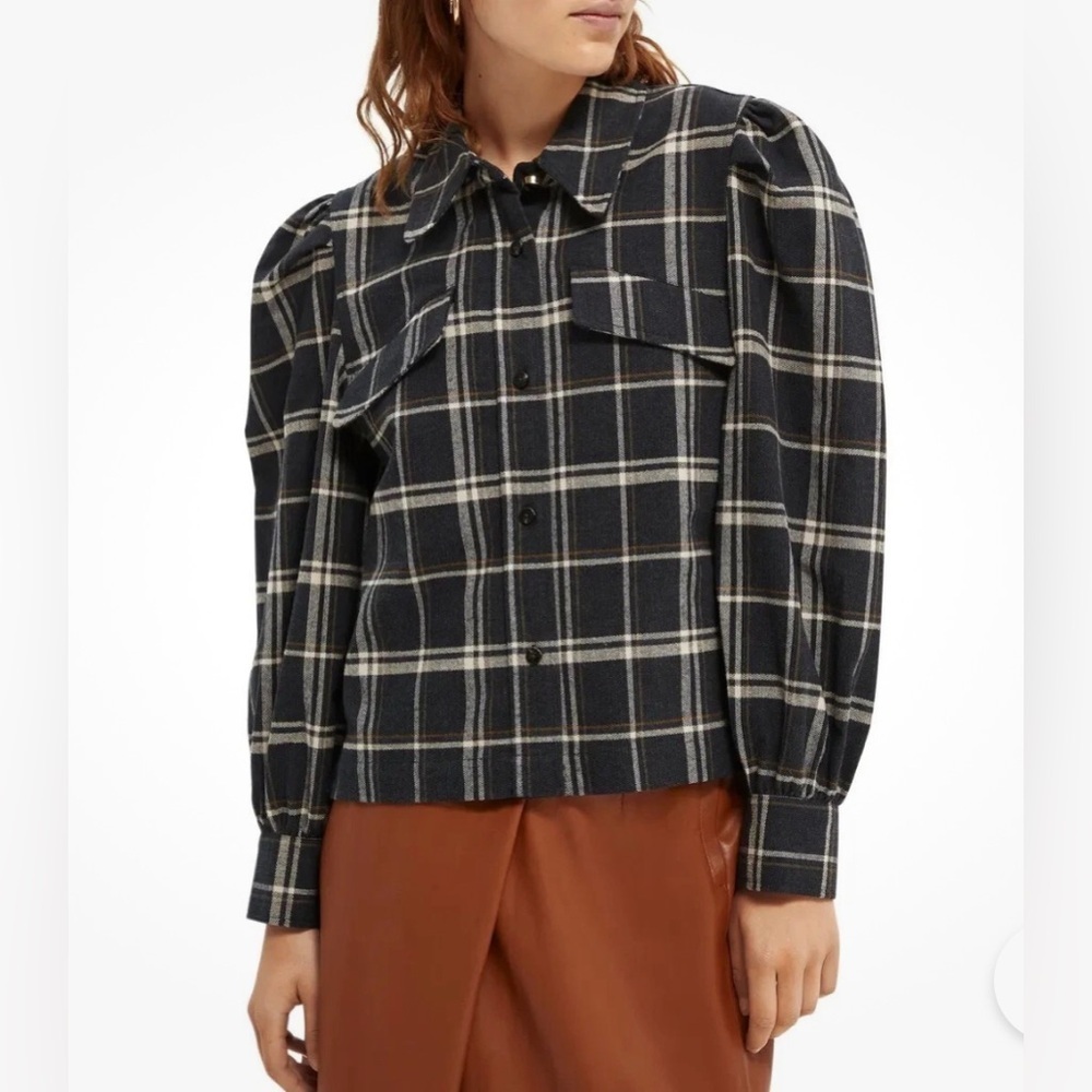 NEW Scotch & Soda Gray Plaid Checked Brushed Organic Cotton Shirt/Shacket Small